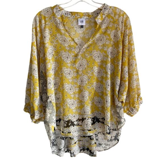 CAbi Amelia Gather‎ V Neck Hi Lo Floral Sheer Top S - Picture 5 of 14